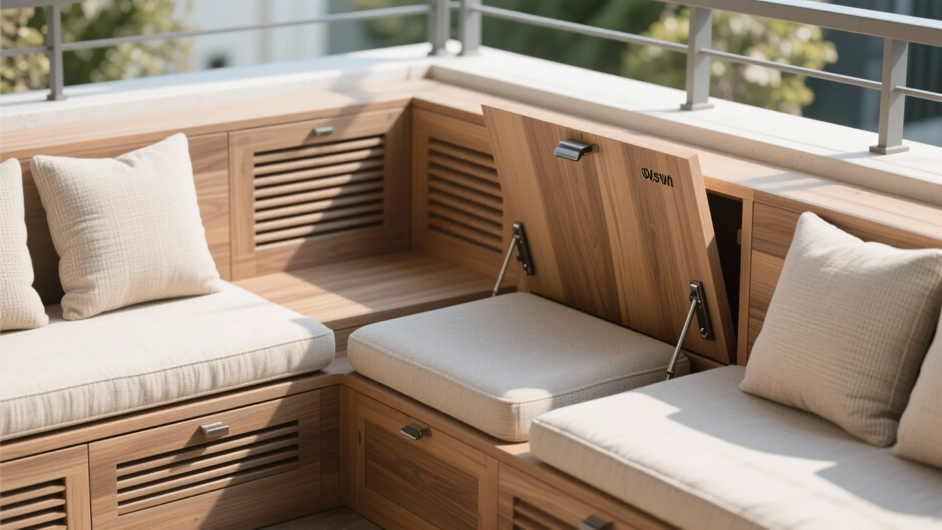 L-shaped built-in bench with hidden storage