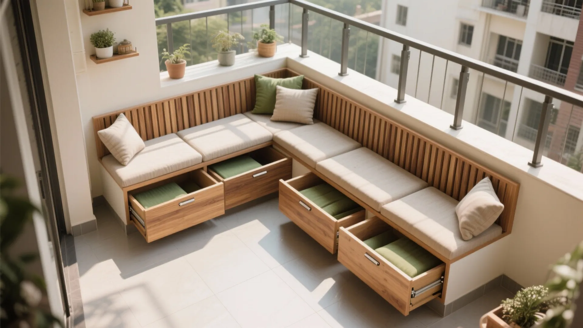 Corner-Built, L-Shaped Bench with Hidden Storage