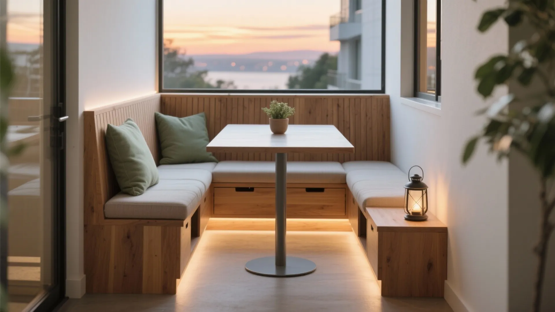 Built-In Bench + Slim Table (Corner-Friendly L)