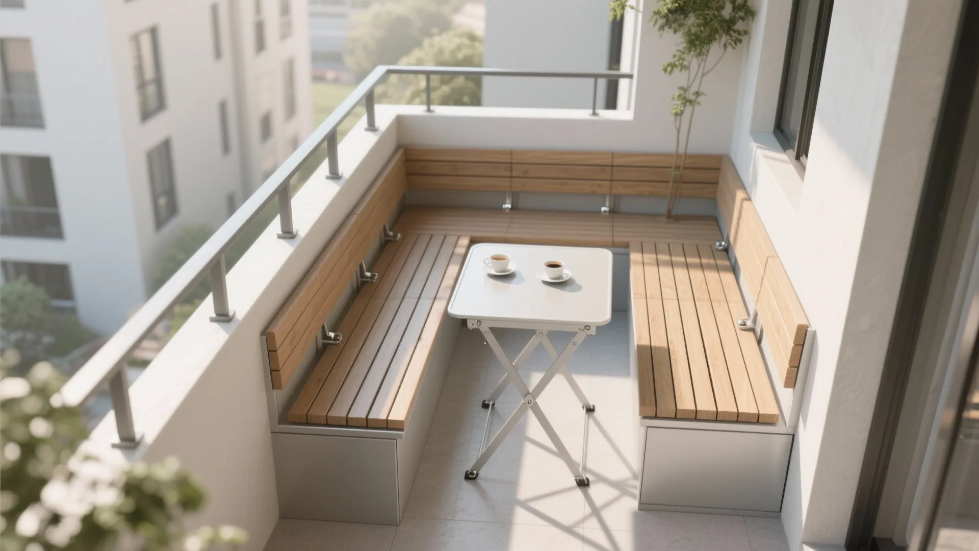 L-Shaped Built-In Bench with a Fold-Down Table