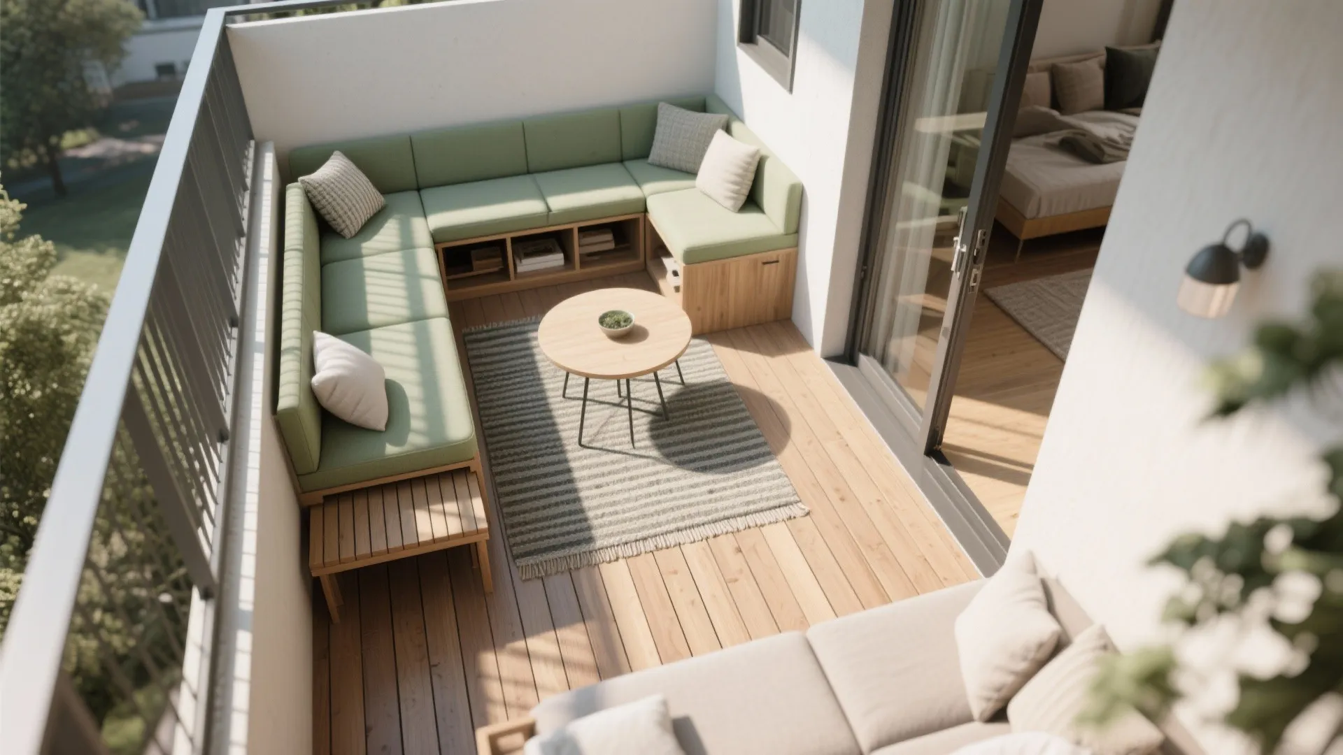 L-shaped lounge bench to maximize corners