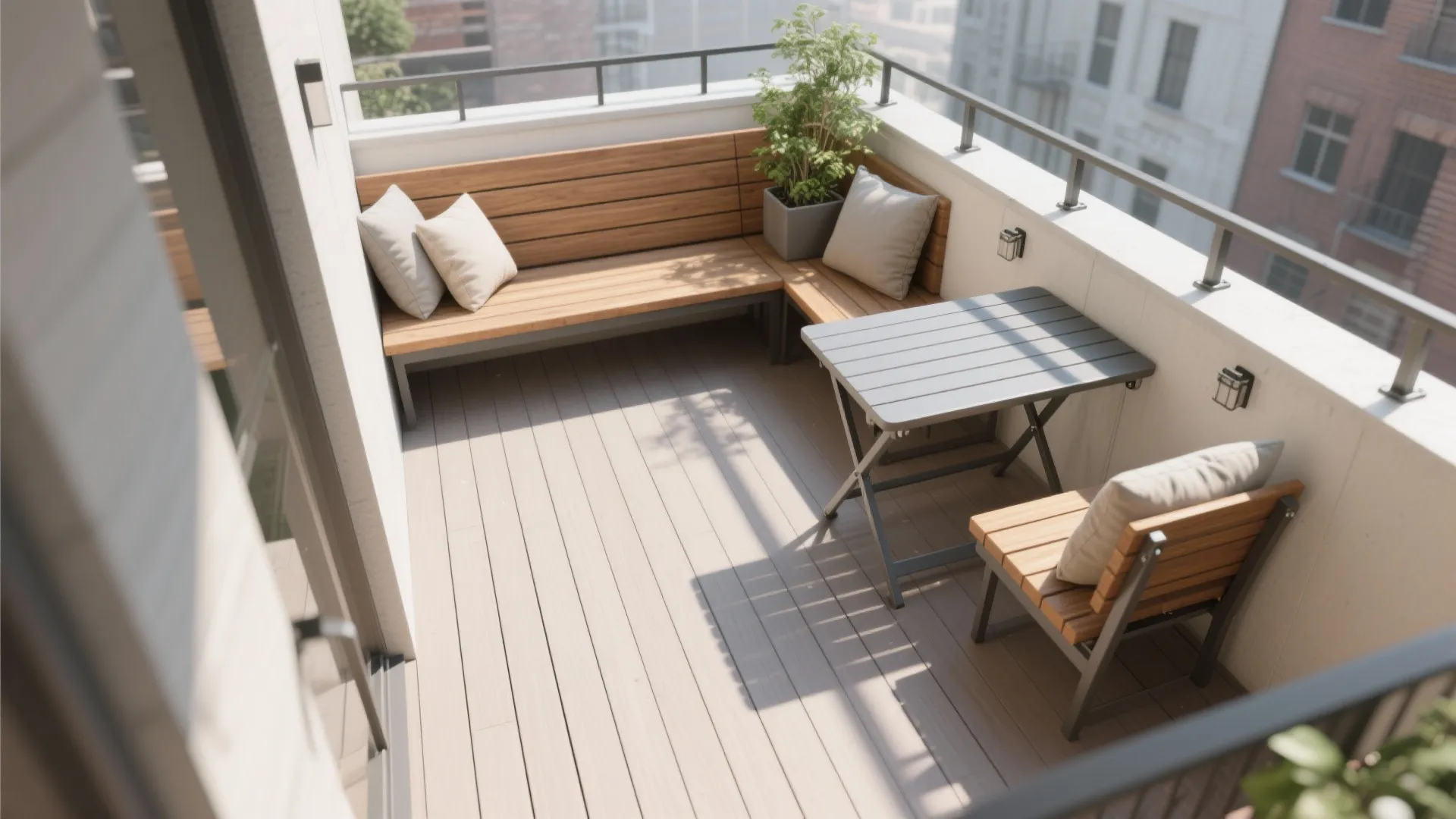 L-Shaped Bench + Fold-Down Table for a Social Corner