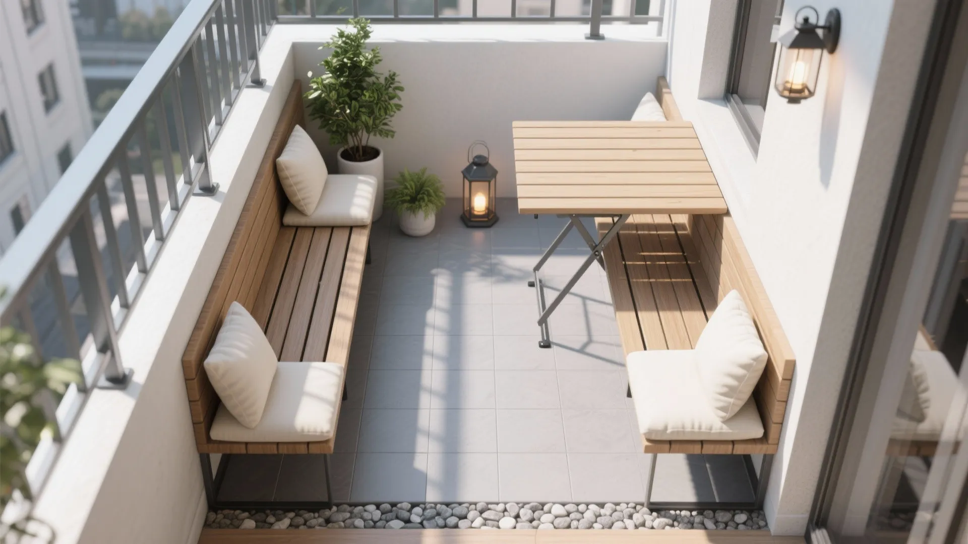 L-Shaped Corner Bench and Fold-Down Table Layout