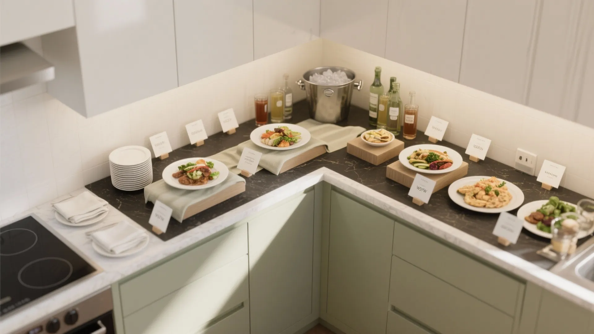 Countertop buffet with an L-shaped flow