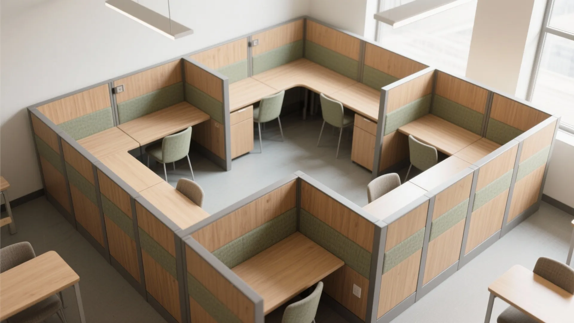 Carrel layouts that guard sightlines and minimize drift