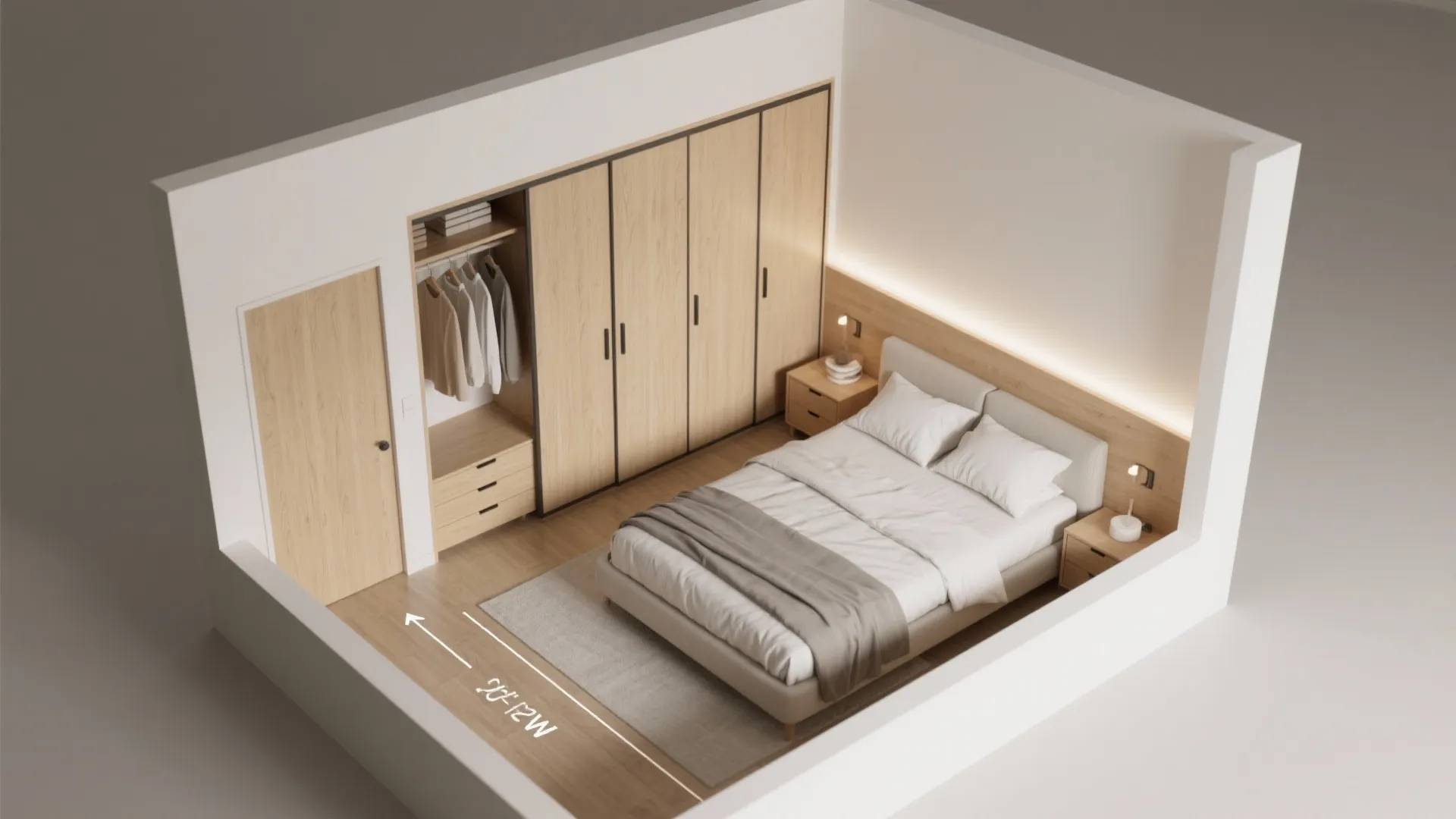 L-shaped closet and streamlined circulation