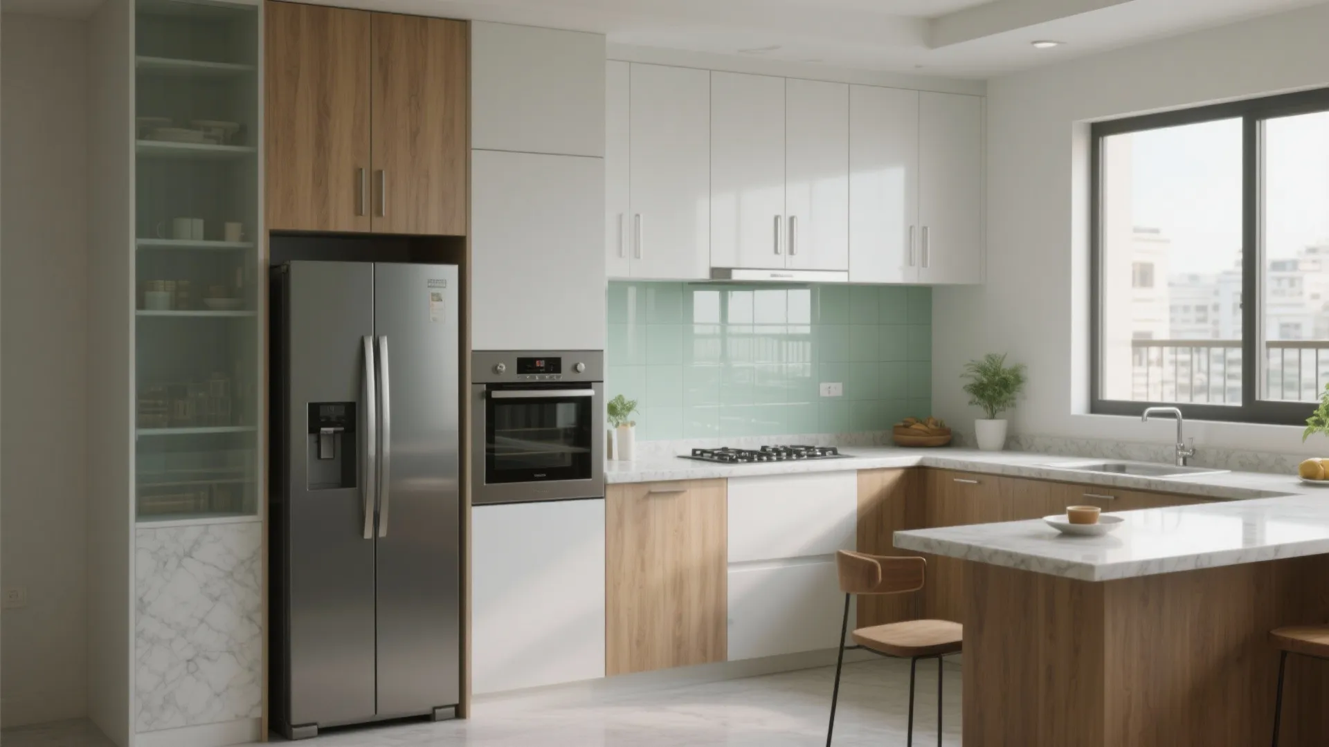 Minimalist Kitchen Storage with an L-Shaped Core