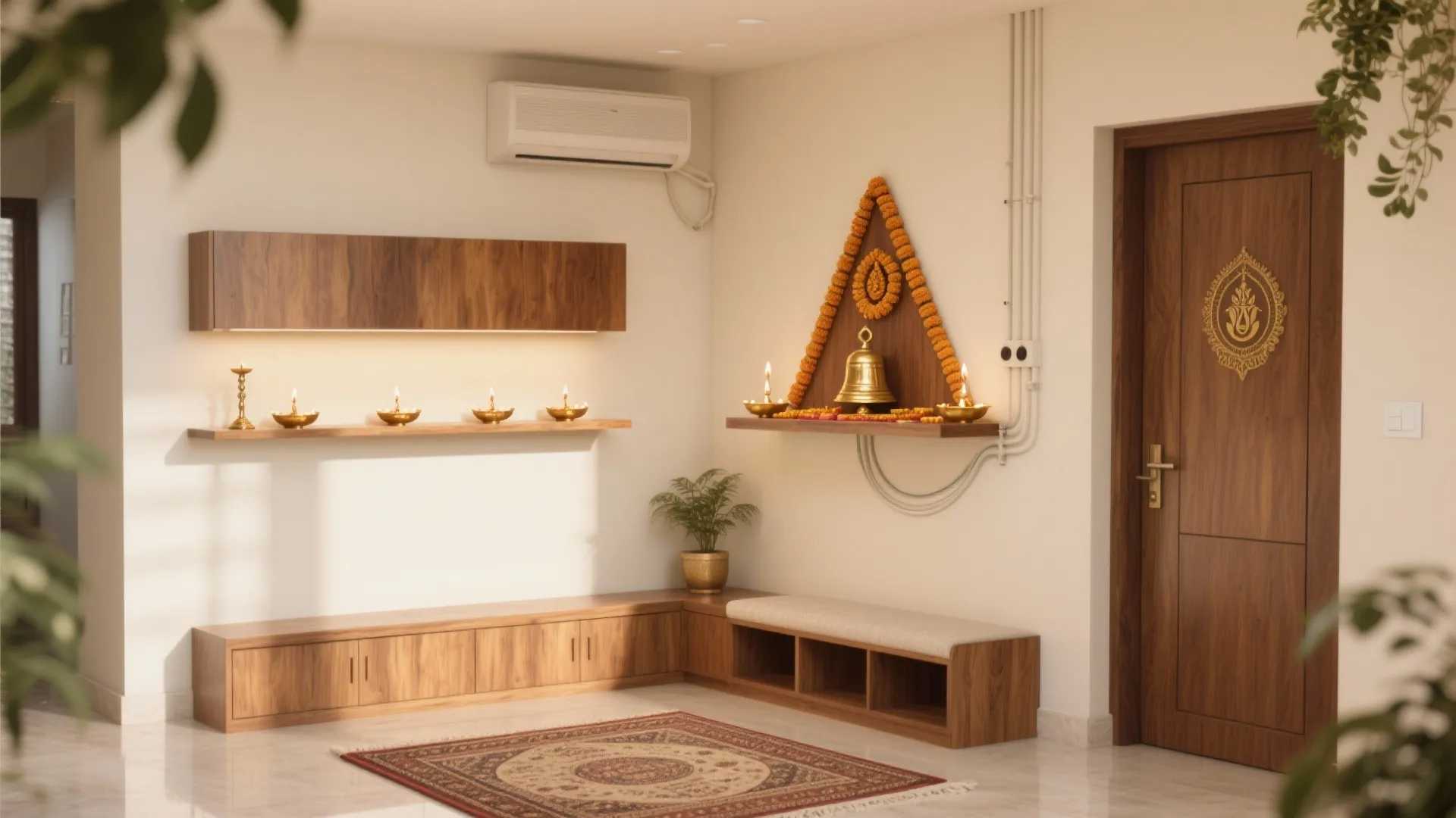 L-shaped pooja corner that saves floor space