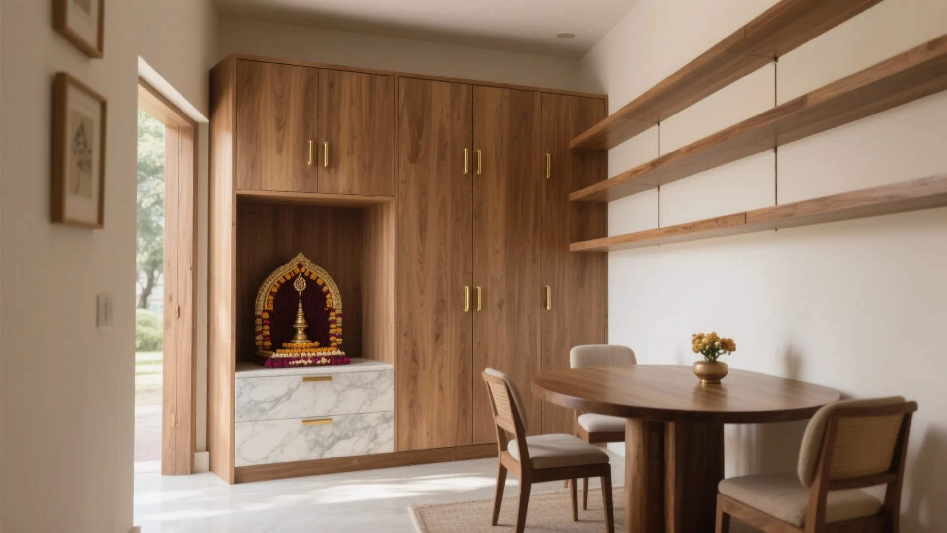 L-Shaped Corner Wardrobe with an Integrated Altar Niche