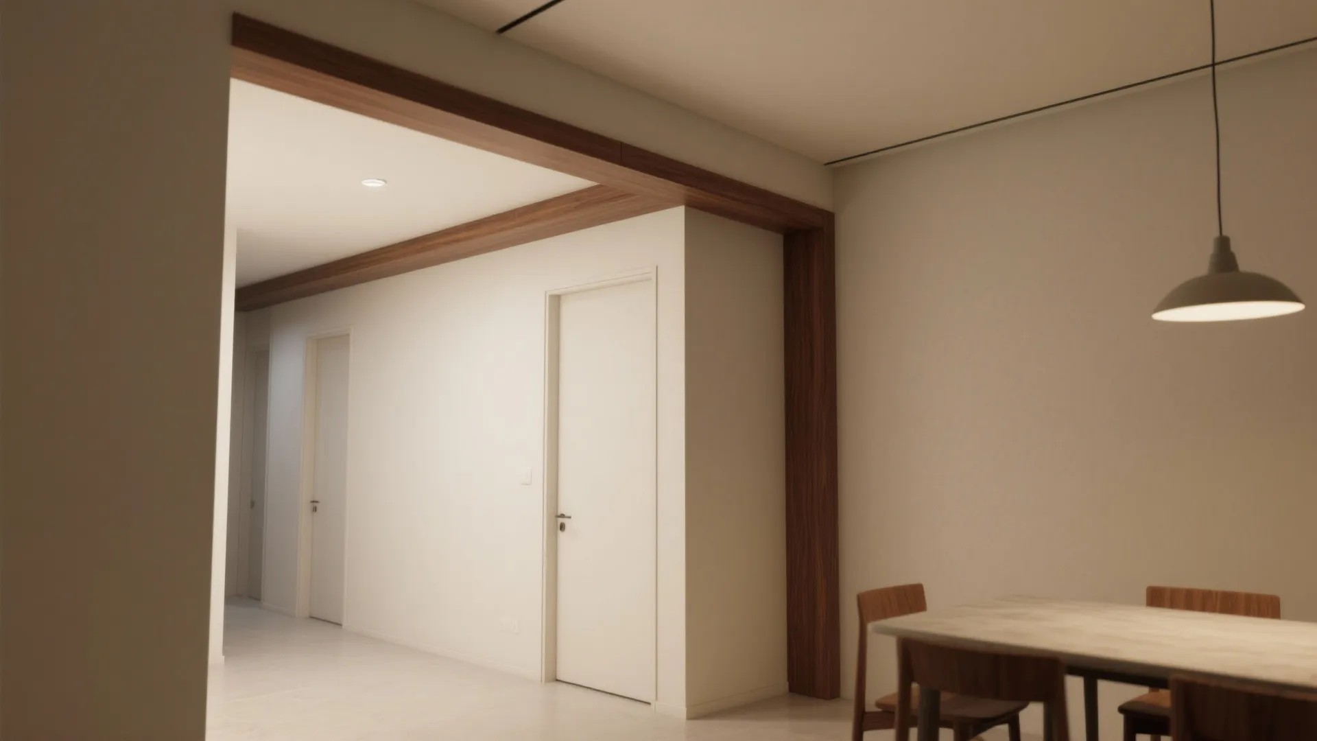 Bridge the corner: POP beam or wood accent across the L