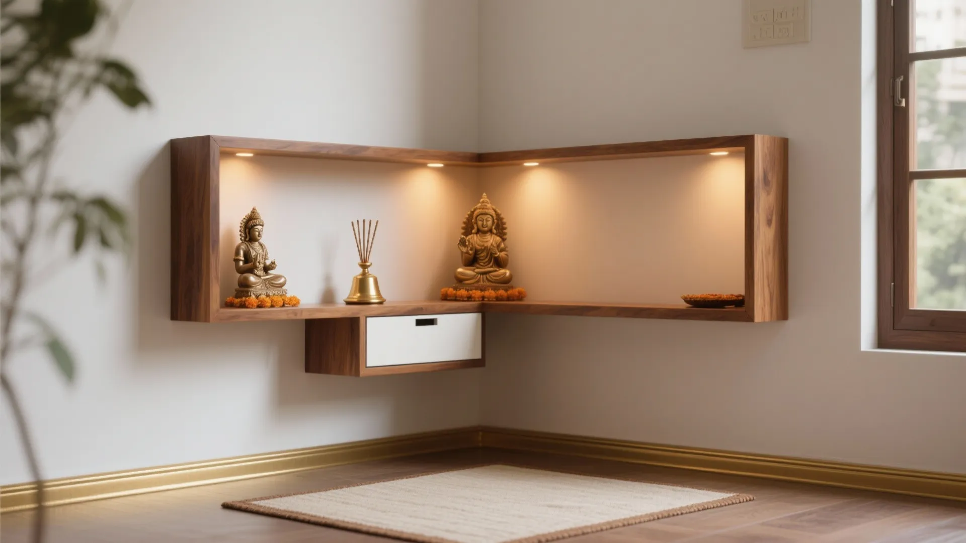 L-Shaped Corner Niche Mandir