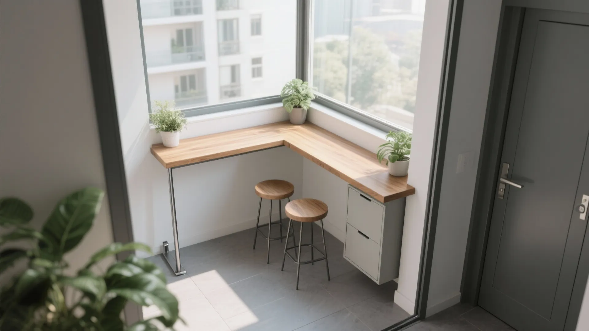 L-Shaped Corner Counter for Tiny Balconies