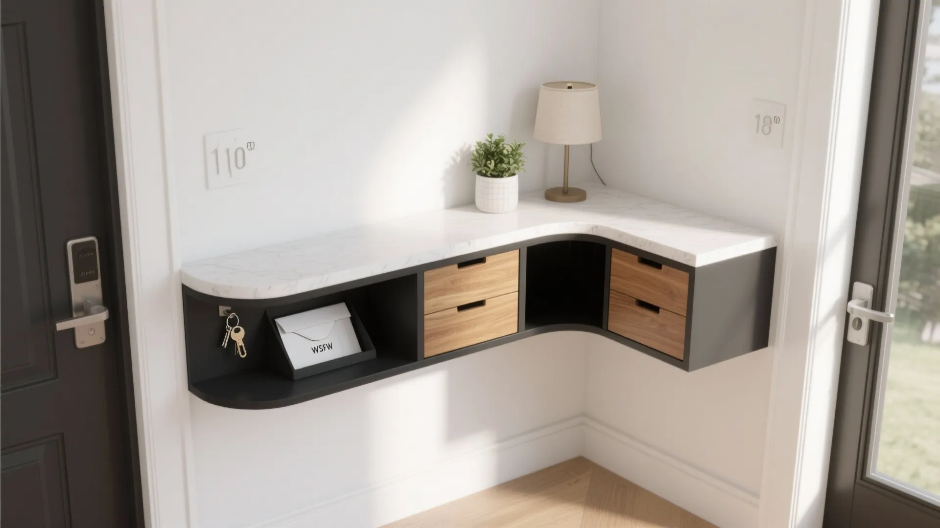 Slim L-Shaped Entry Corner to Tame Tight Hallways