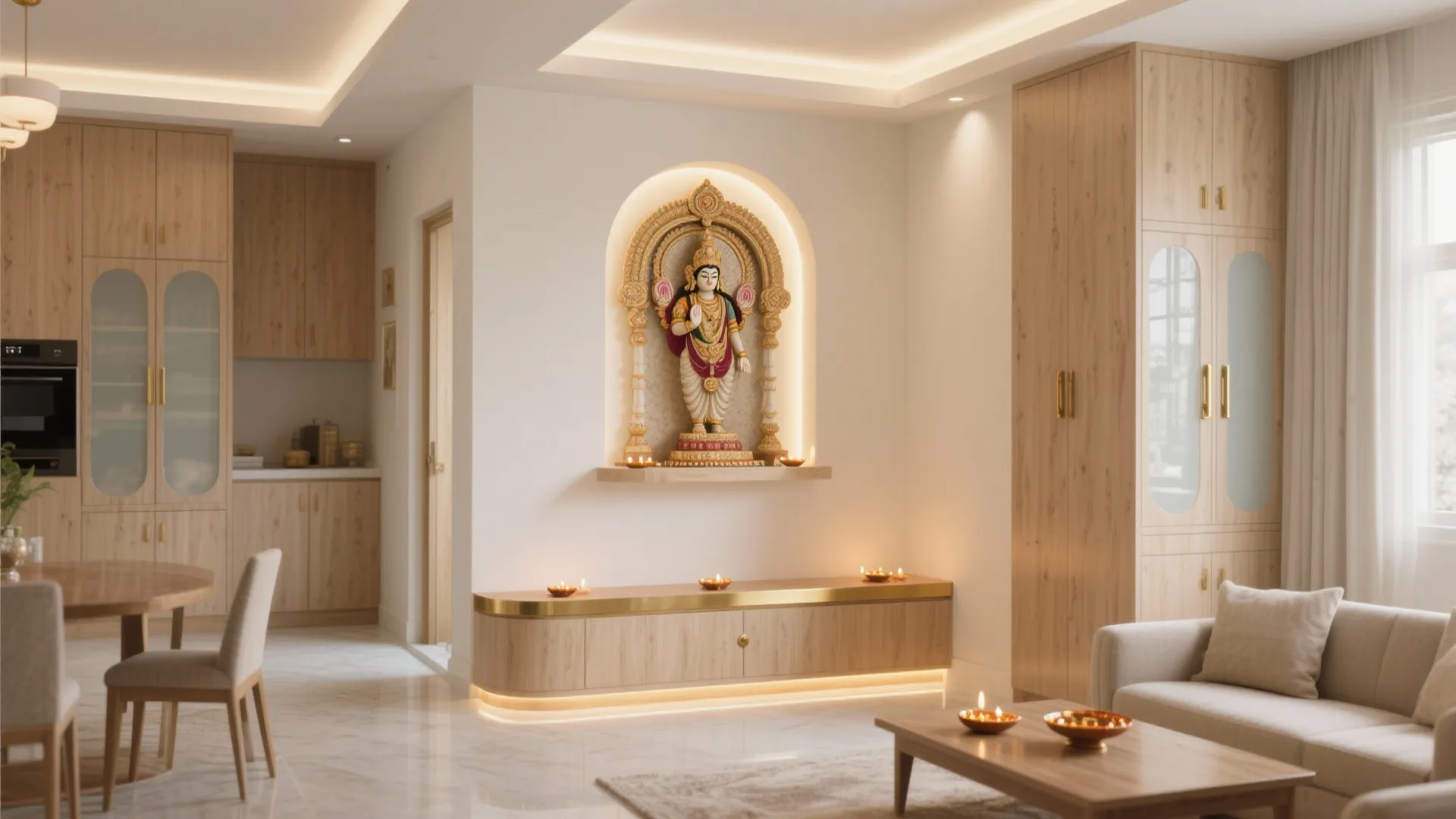 L-Shaped Corner Mandir Layout