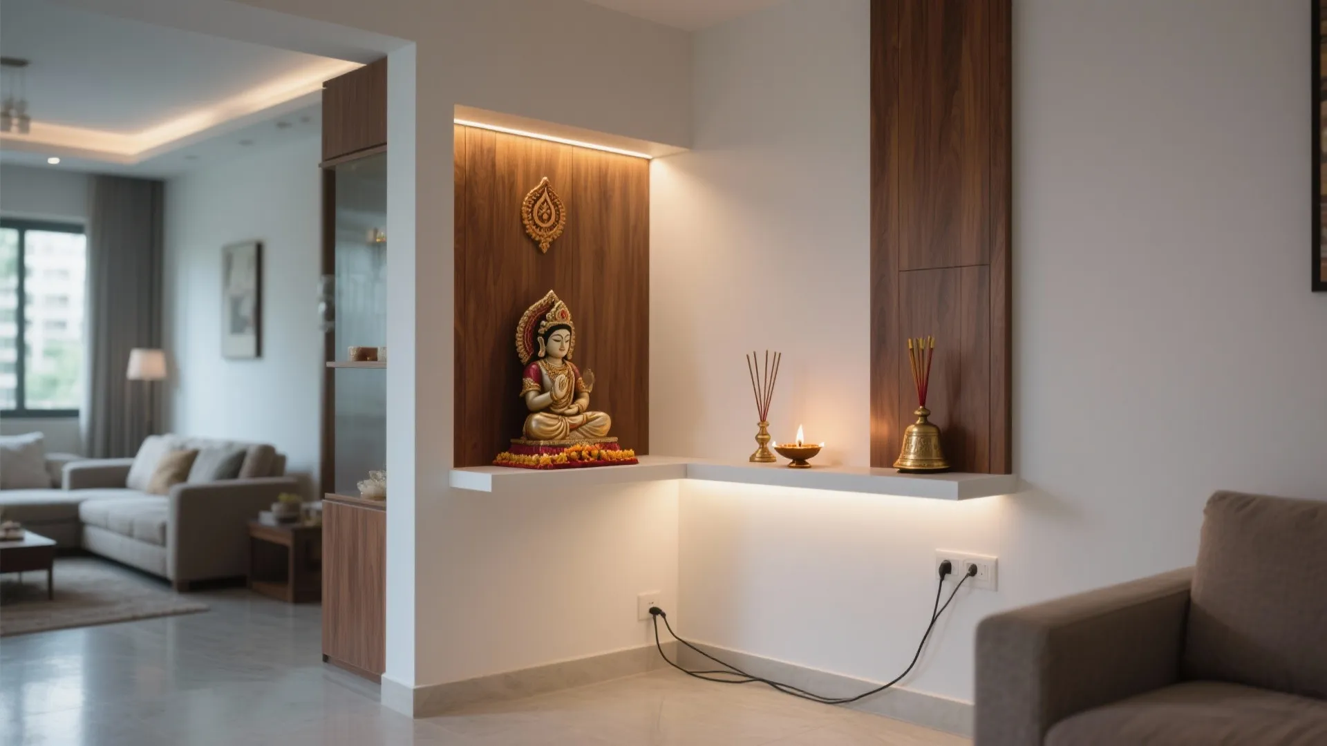 L‑shaped corner mandir