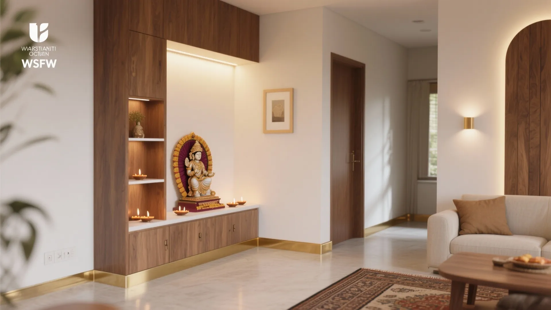 L-Shaped Corner Niche Mandir