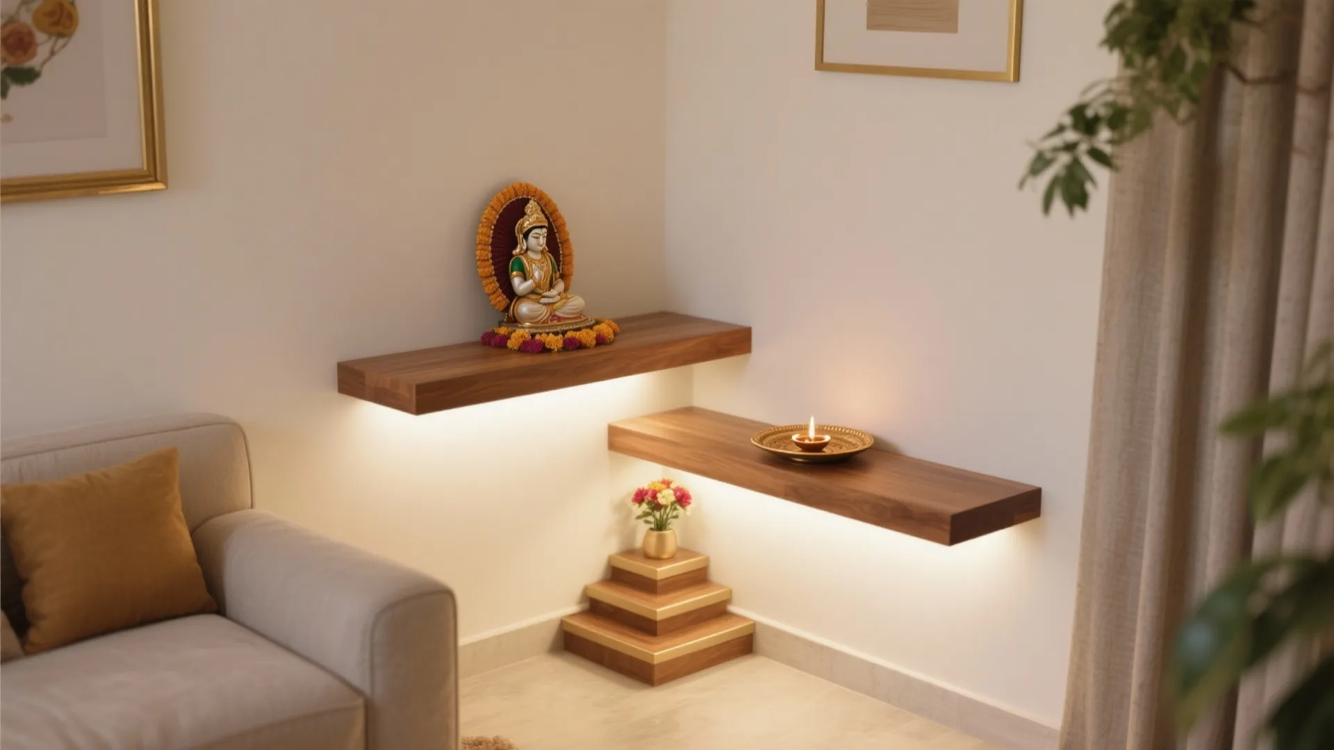 L-Shaped Corner Nook with Tiered Surfaces