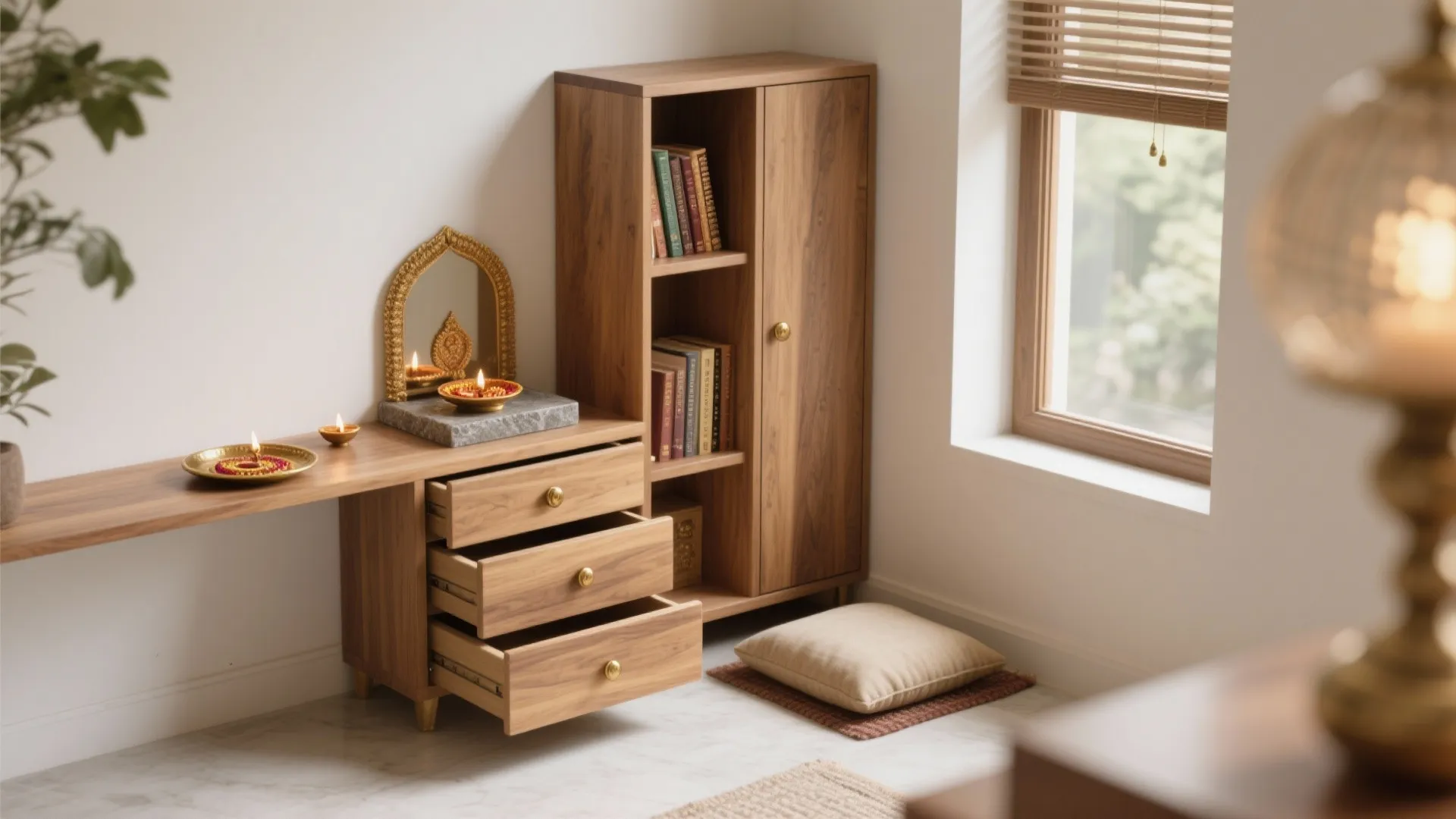 L-Shaped Corner Shrine with Vertical Stacking