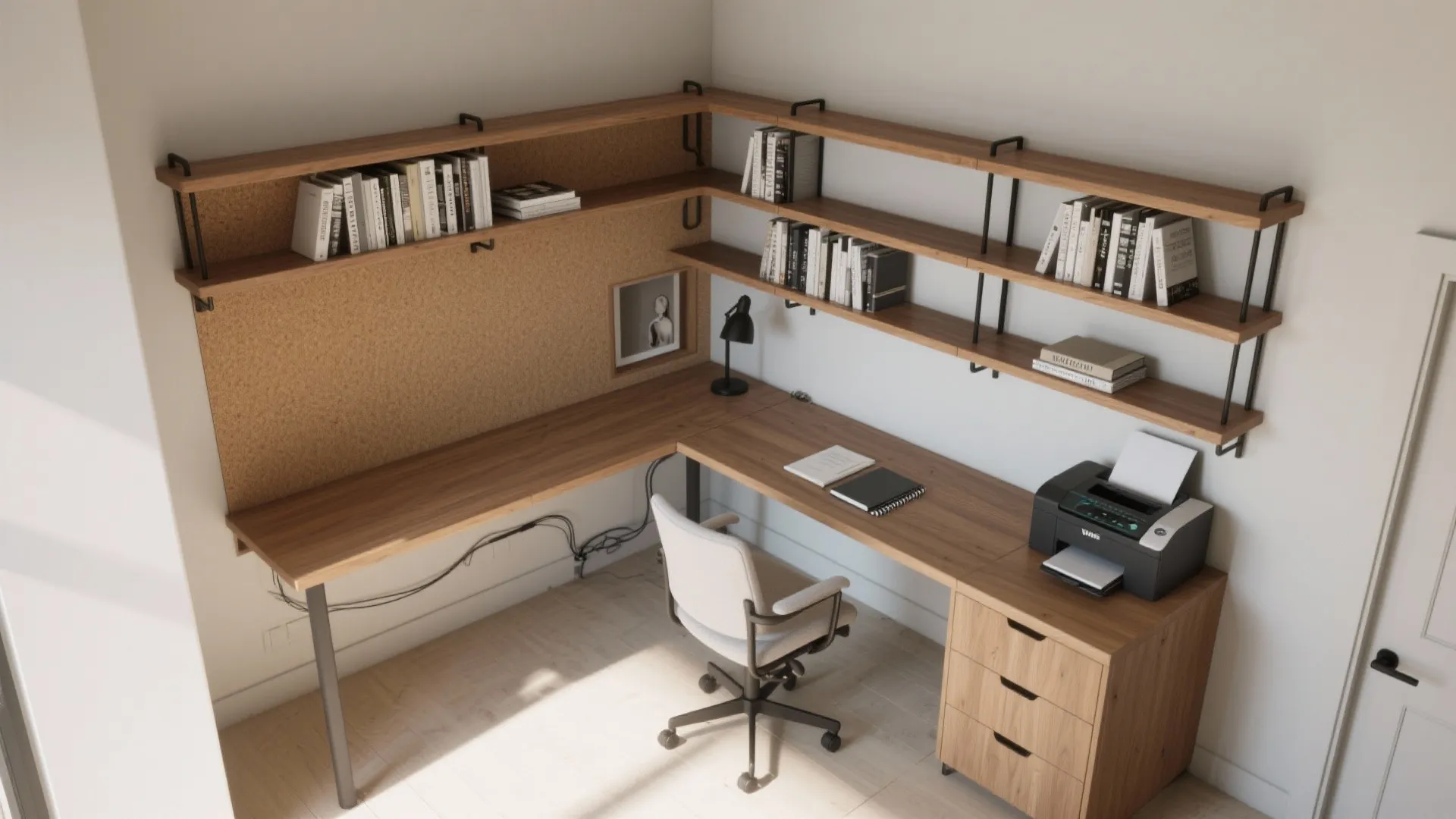 L-Shaped Corner Book Rack with Integrated Desk