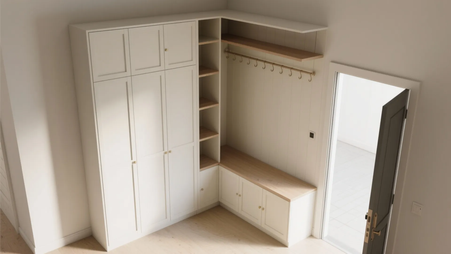 3) L-shaped Entry Cupboard that Wraps a Corner
