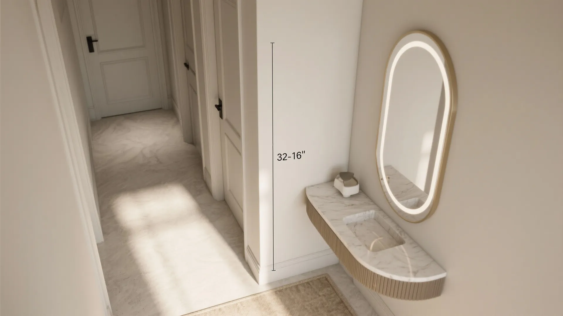 L-shaped console and mirror corner