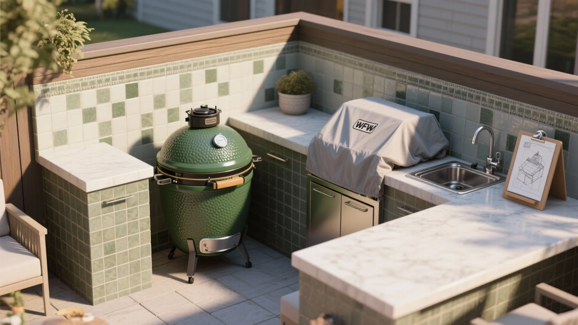 1. Compact L-shaped Counter with Egg Nook
