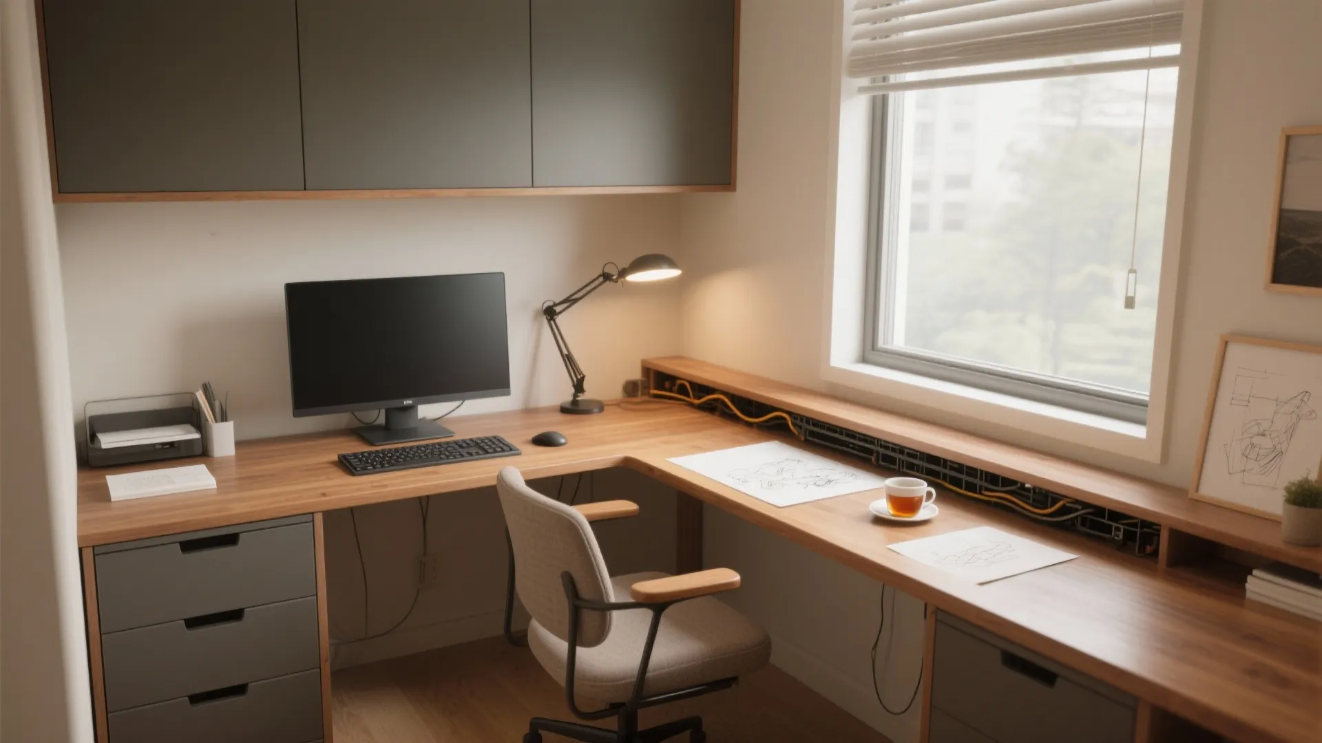L-shaped workstation to boost surface area