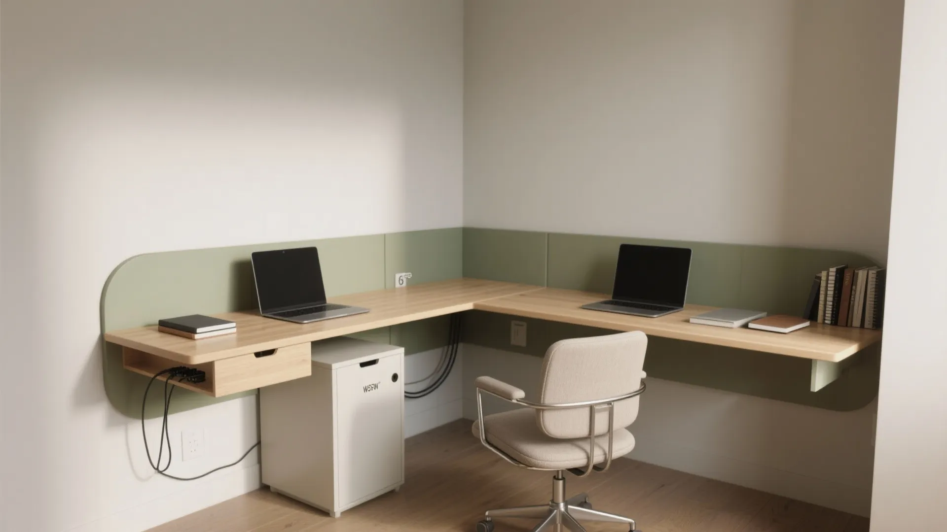 L-shaped compact desk layout