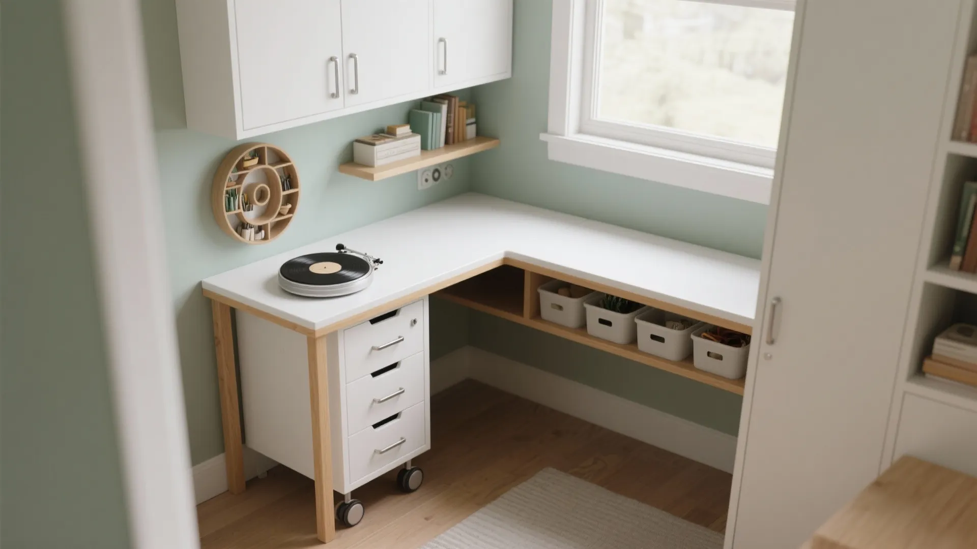 L-shaped craft desk layout (with a smart corner)