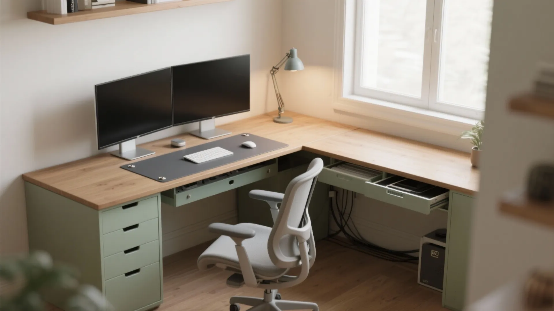 L-shaped desk to unlock corners