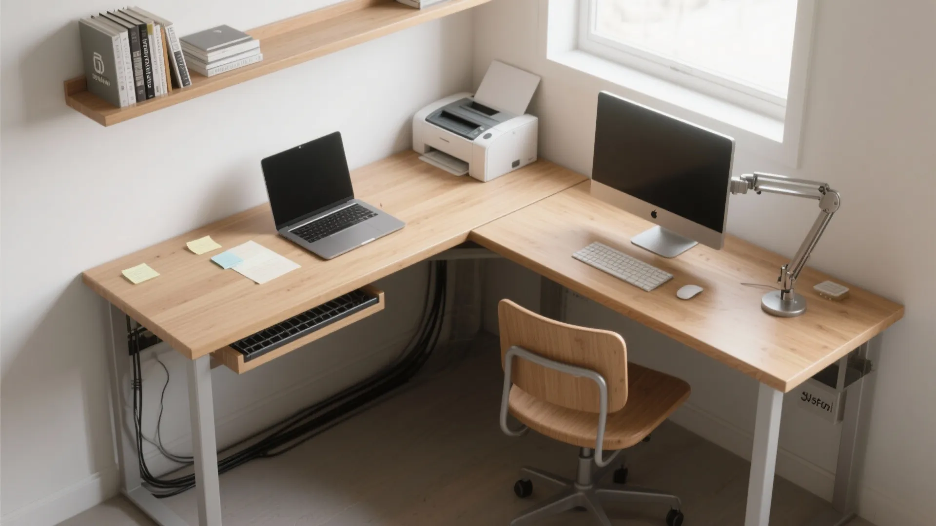 L-shaped desk that multiplies usable surface