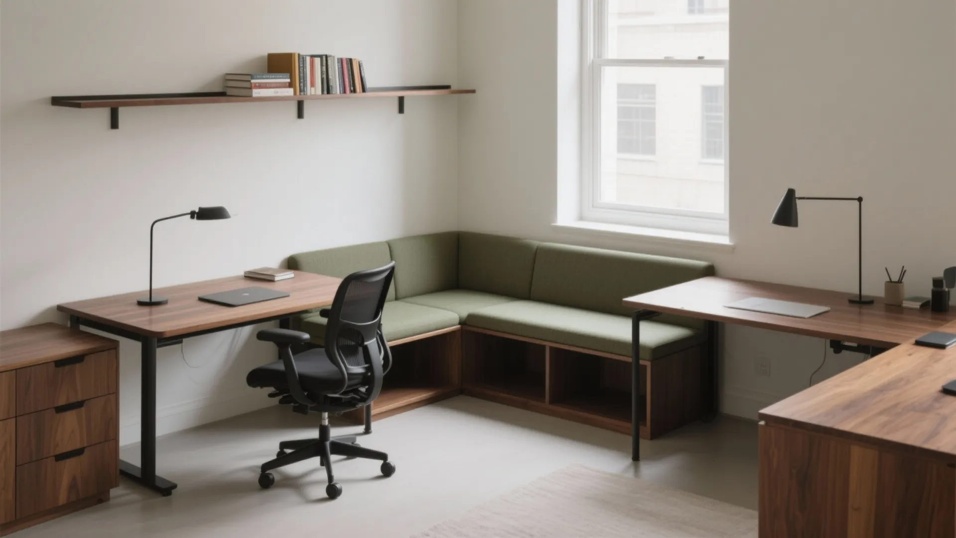 L-shaped desks and modular seating to fit more