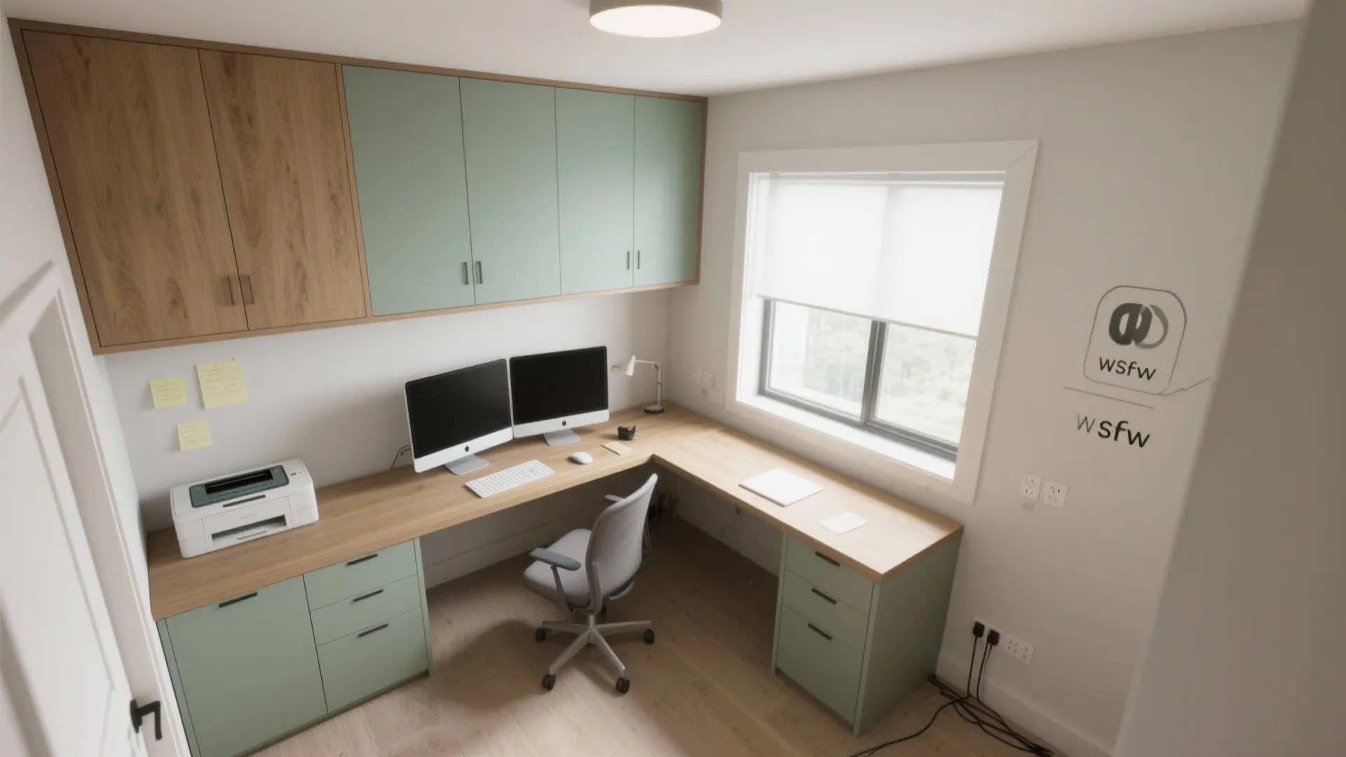 Compact L-Desk and Flow-First Layout