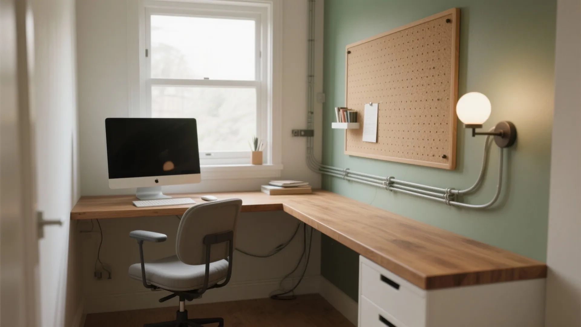 L-shaped desk layouts in tiny rooms