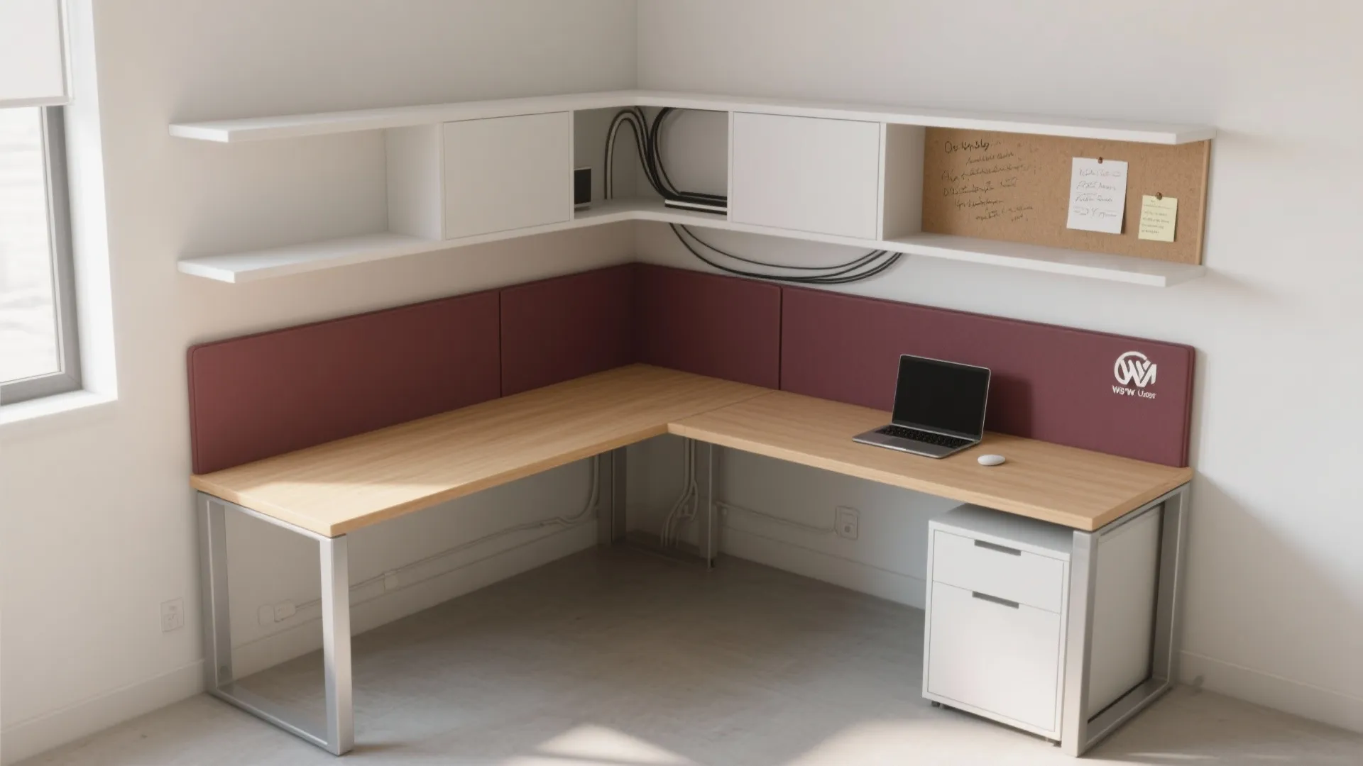L-Shaped Desk and Vertical Storage for Small Study Rooms