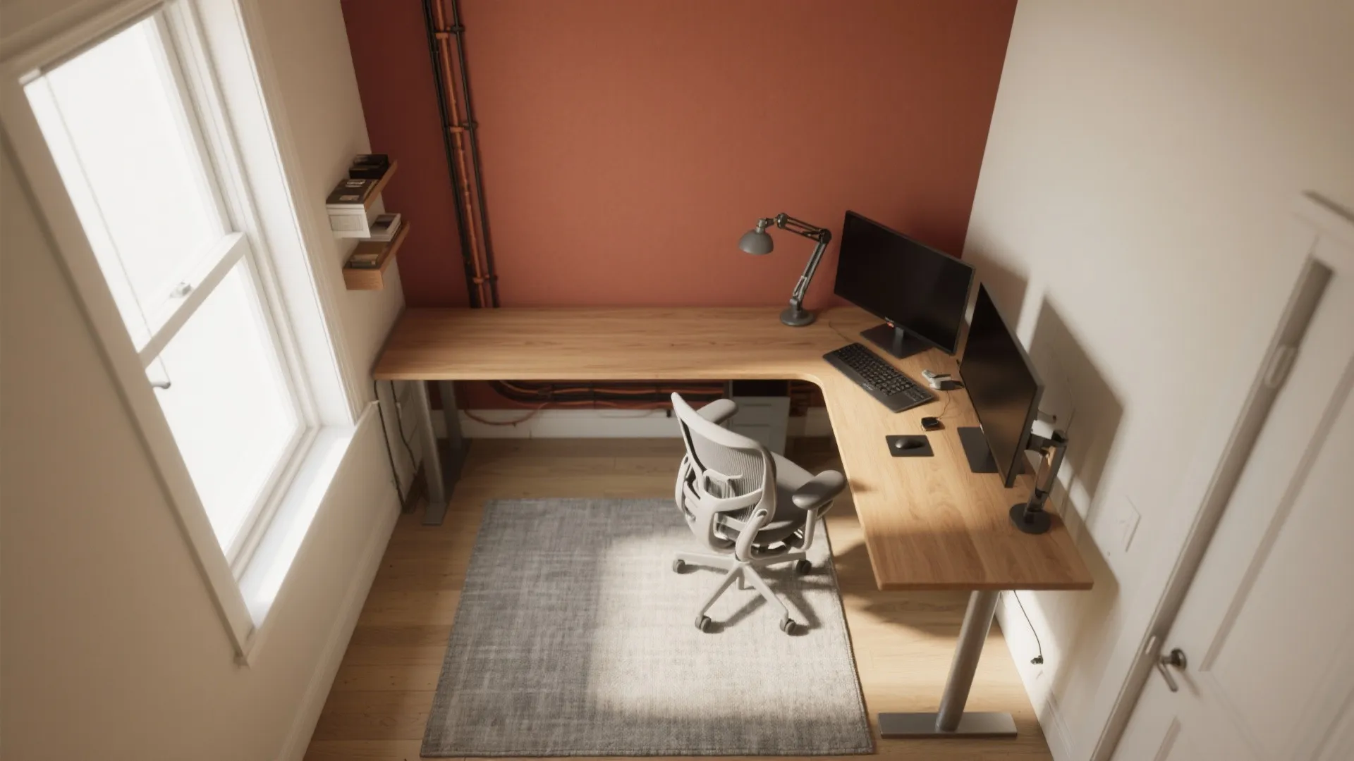 3) Compact L-shaped study layout