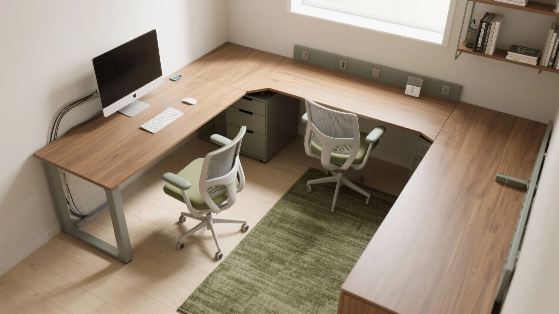 L-shaped desk and dual-use layout