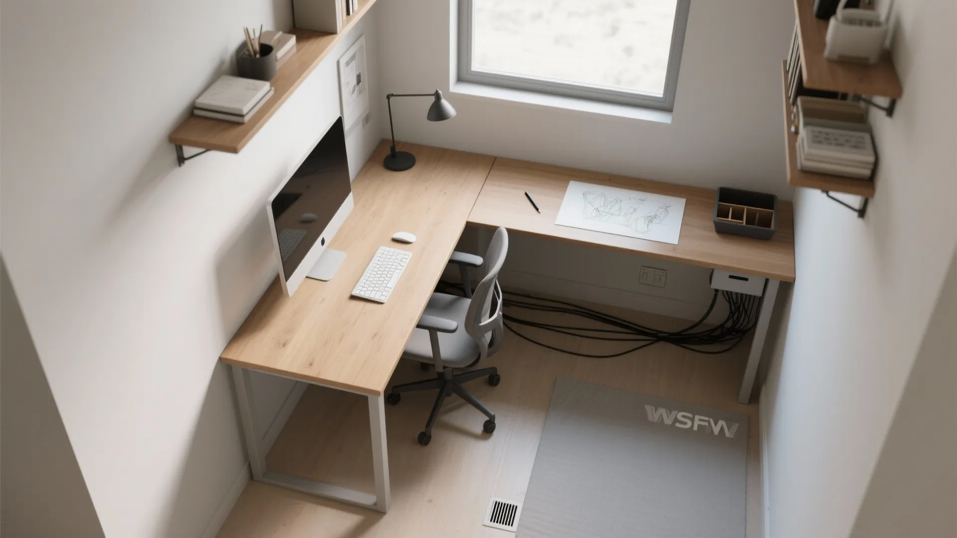 L-Shaped Desk Layout in Tight Rooms