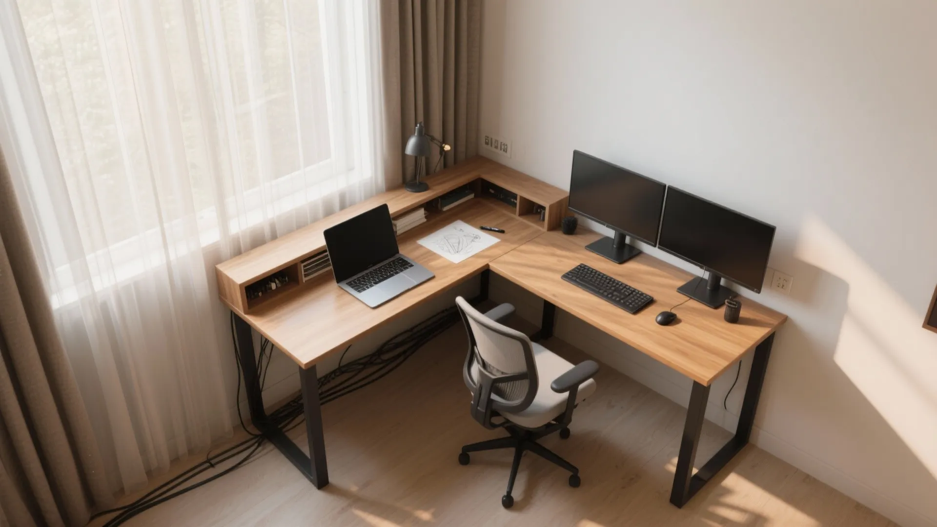 L-shaped study layout for small rooms