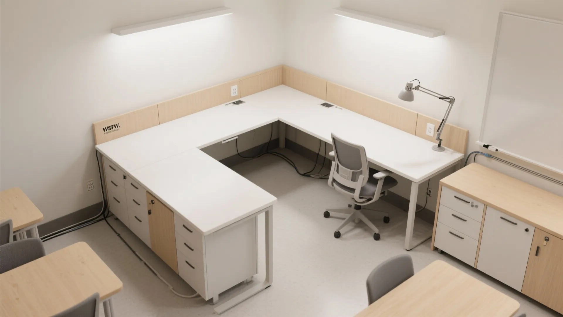 L-shaped desk and a shareable peninsula