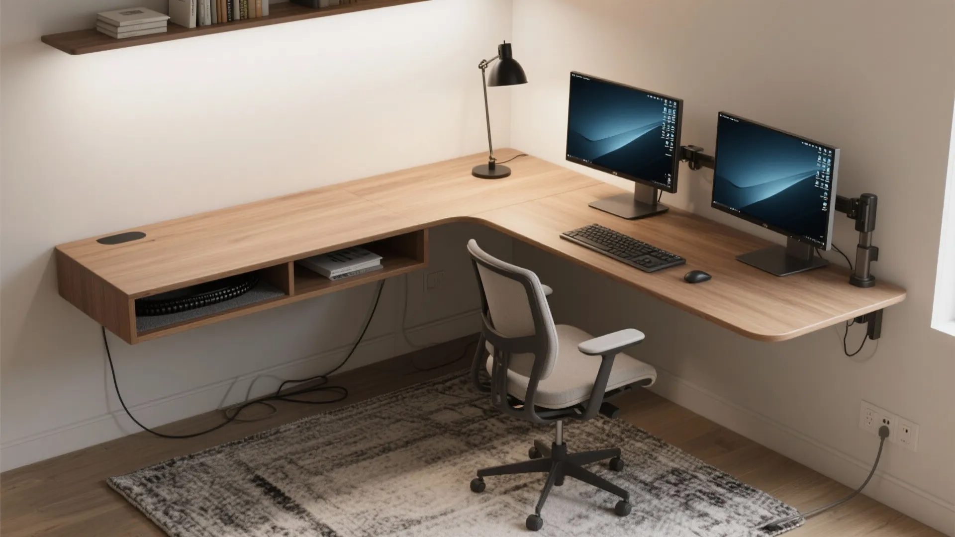 L-shaped desk to maximize workflow