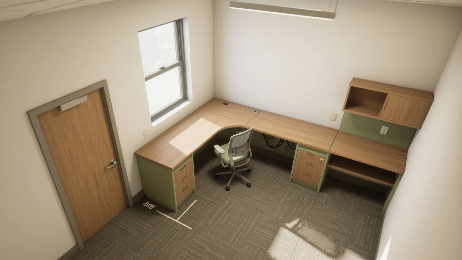 L-shaped desks and wall-to-wall surfaces