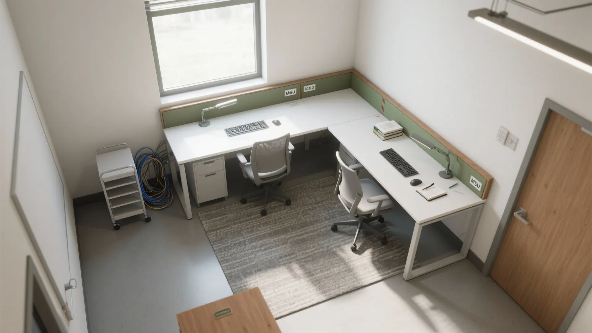 L-Shaped Desk Layout for Shared Focus