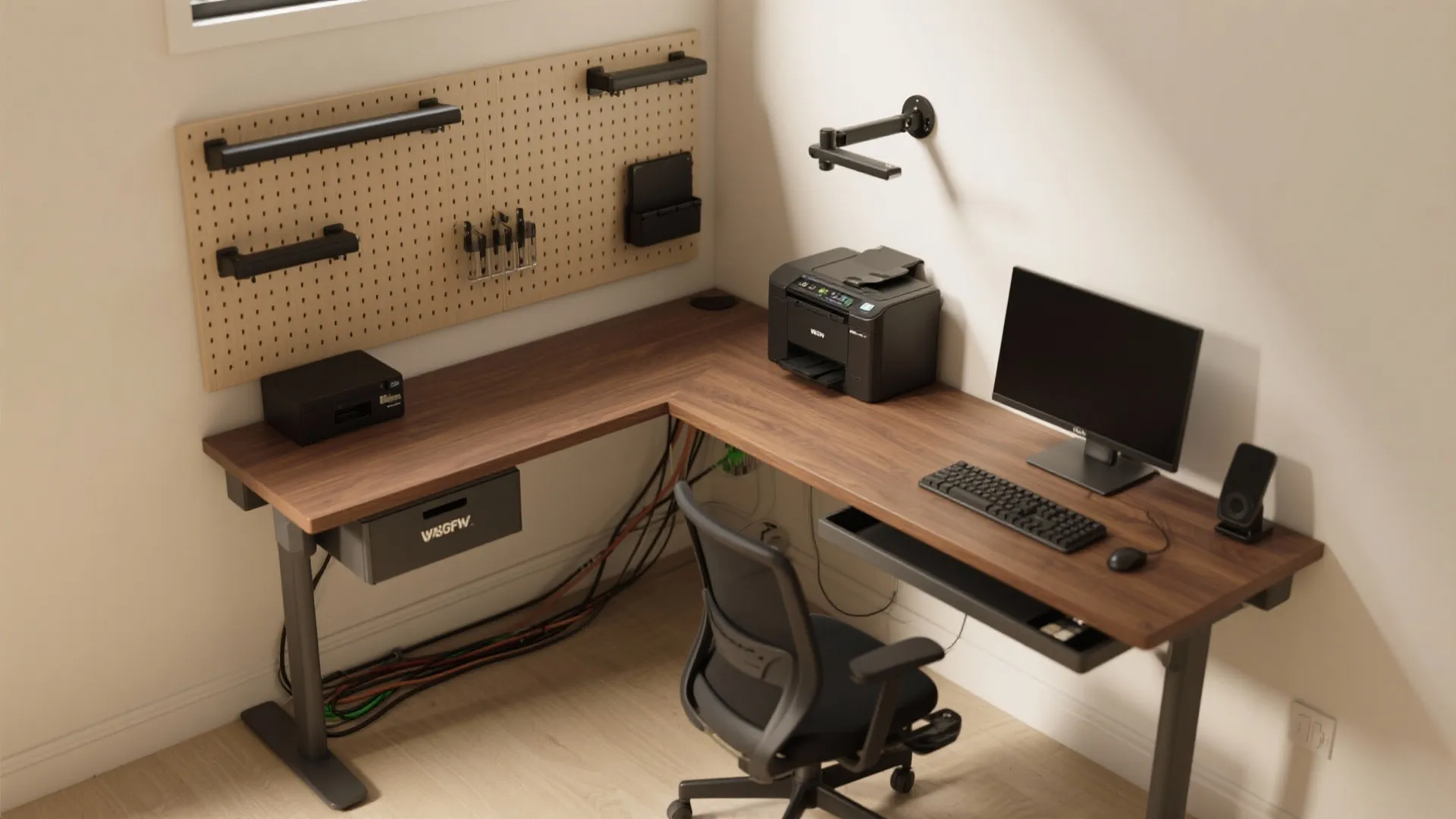 L-shaped desk and vertical stacking
