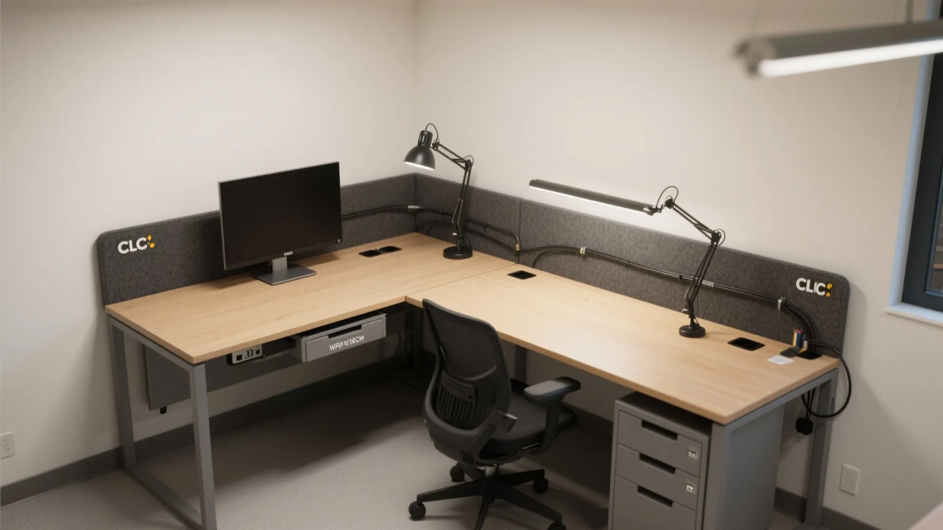 Compact L-shaped desk layout