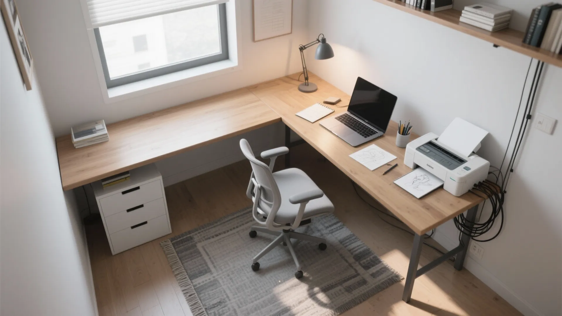 L-shaped desk that multiplies work surface