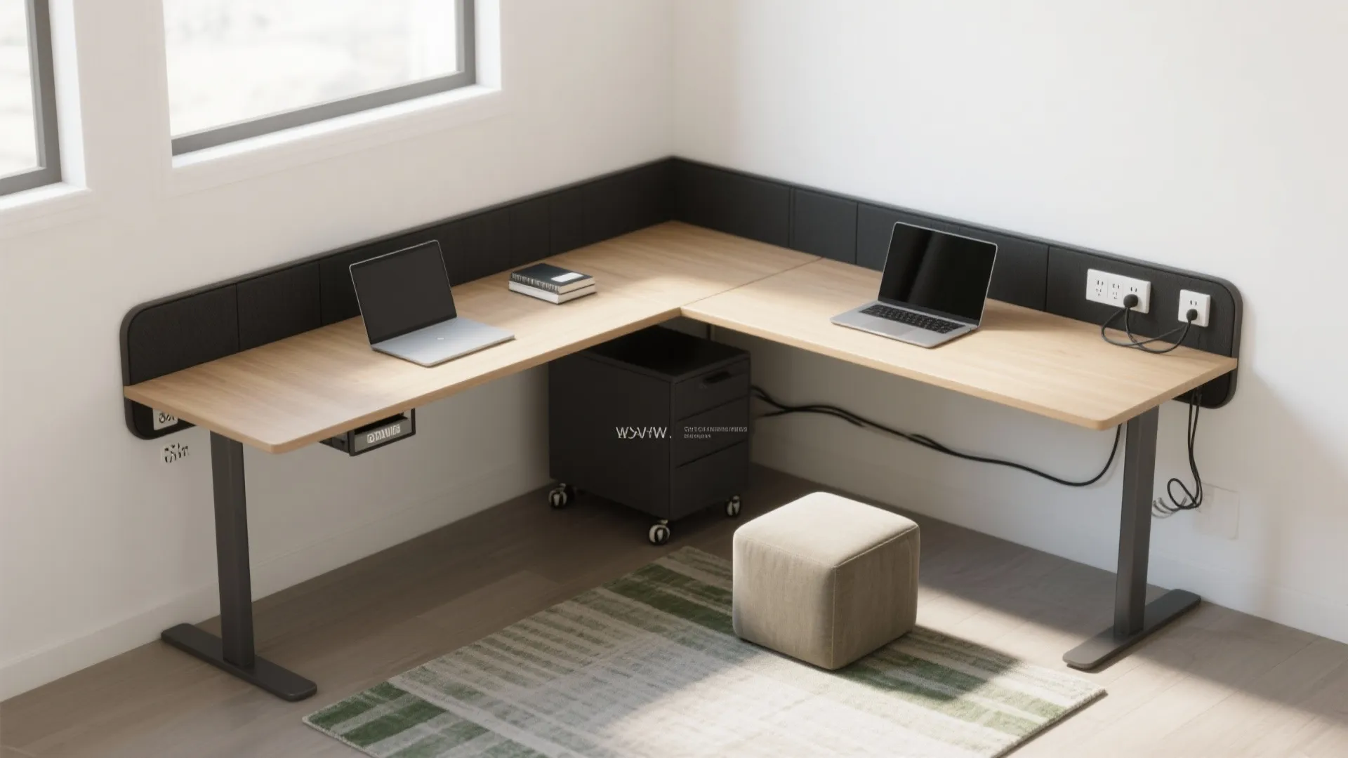 L-shaped desk in a small study