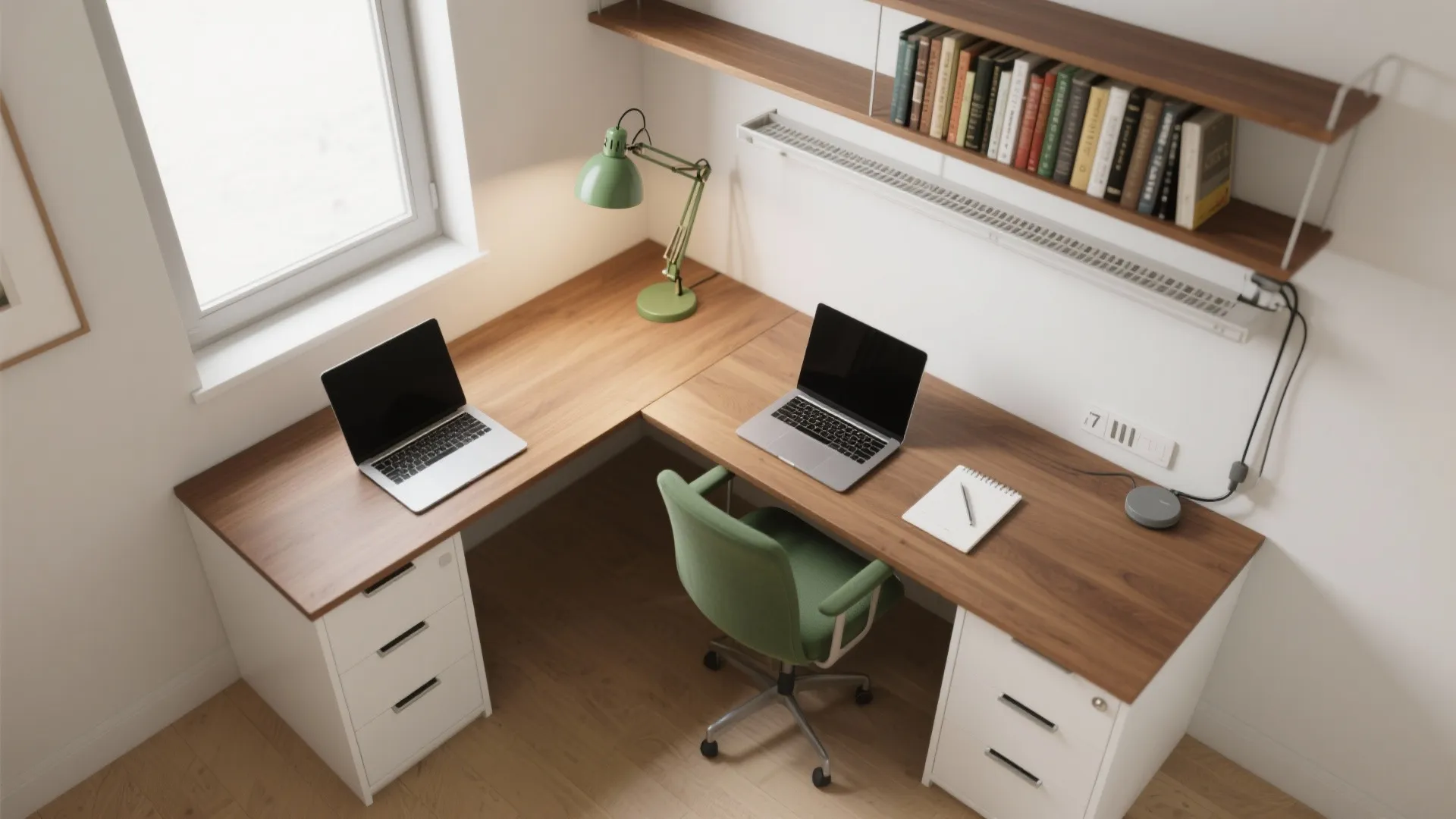 L-shaped desk layouts for small or shared studies
