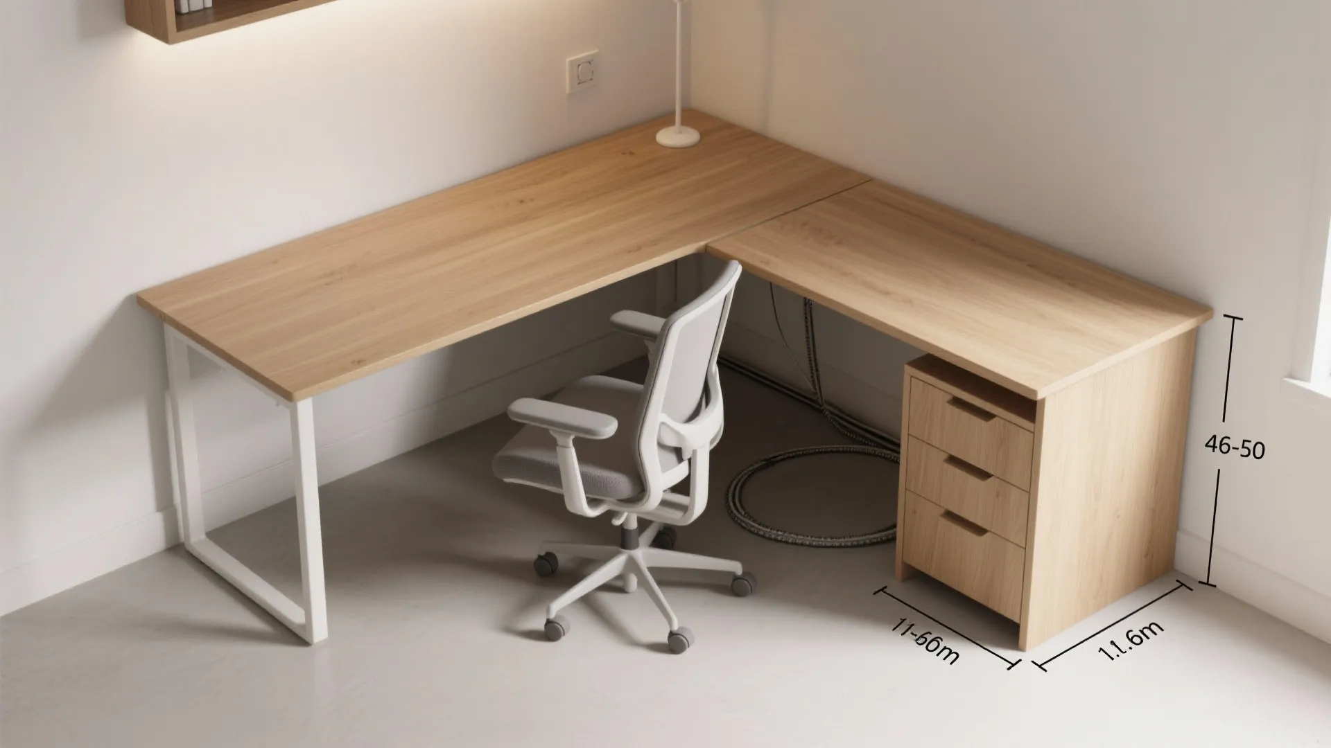 L-shaped desk that fits the wall, not the room