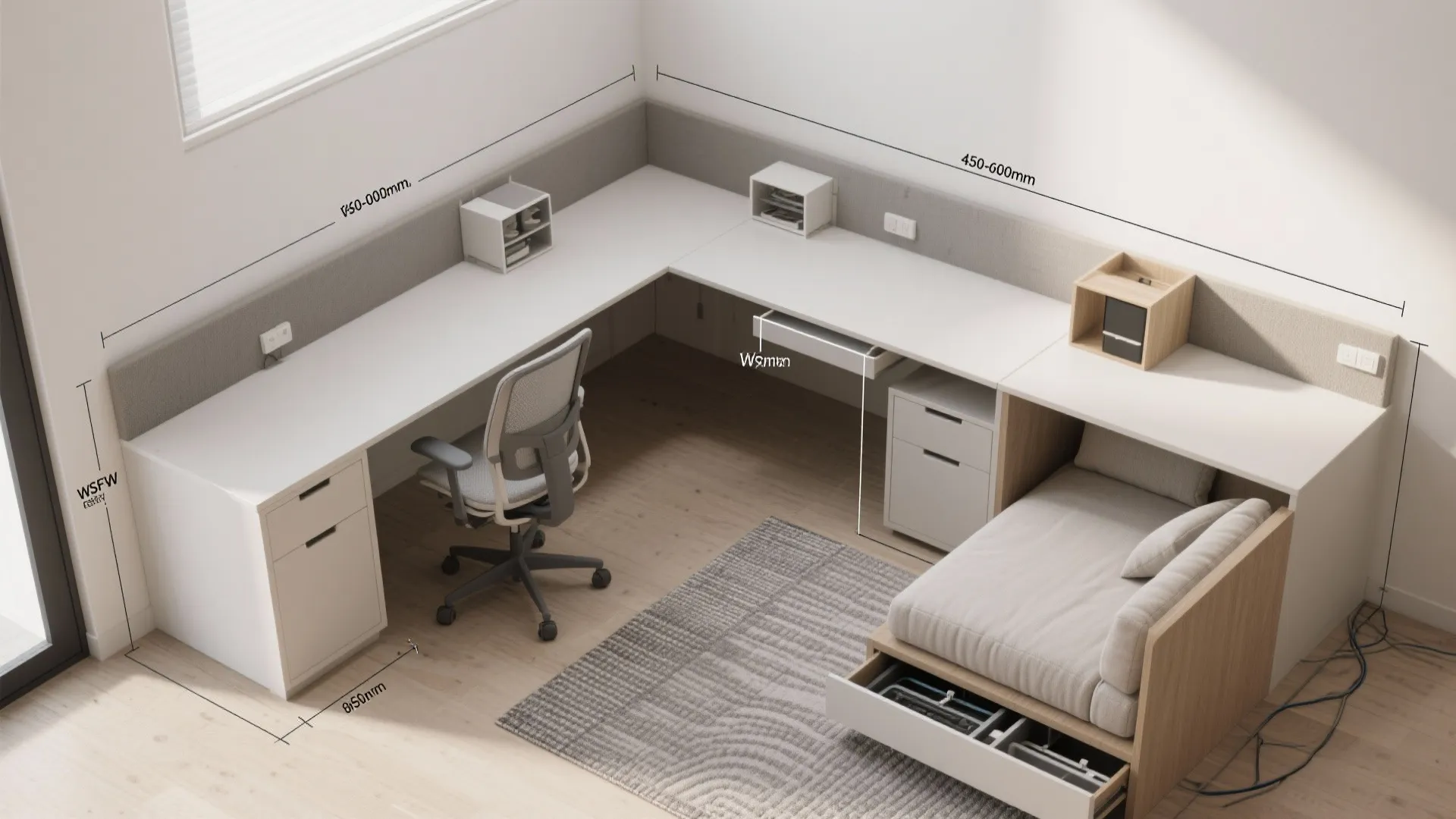 L-Shaped Guest Suite That Doubles as a Home Office